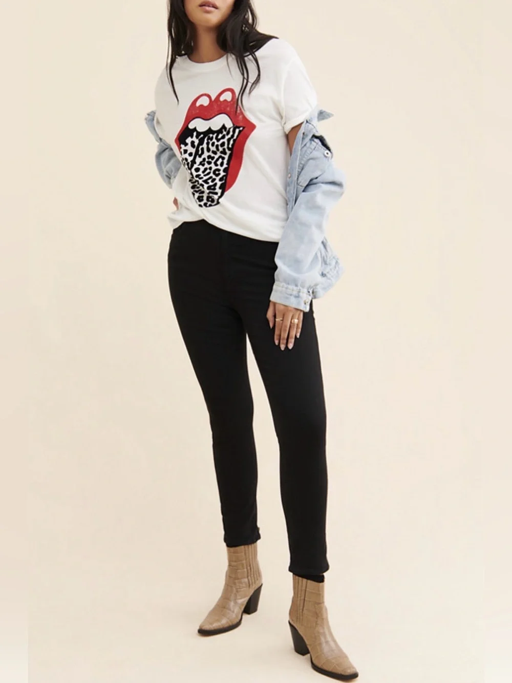 Daydreamer for Free People Rolling Stones Leopard Tongue Tee size Medium
